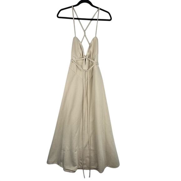 ASOS DESIGN Strappy Cupped Skater Midi Dress Natural Stone Size 10 Open Back - Picture 5 of 12